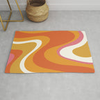Retro Dream Liquid Swirls Abstract Ochre Orange Pink Cream Rug Gallery Image 1