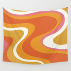 Retro Dream Liquid Swirls Abstract Ochre Orange Pink Cream Wall Tapestry Gallery Image 4