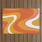 Retro Dream Liquid Swirls Abstract Ochre Orange Pink Cream Outdoor Rug Gallery Image 1