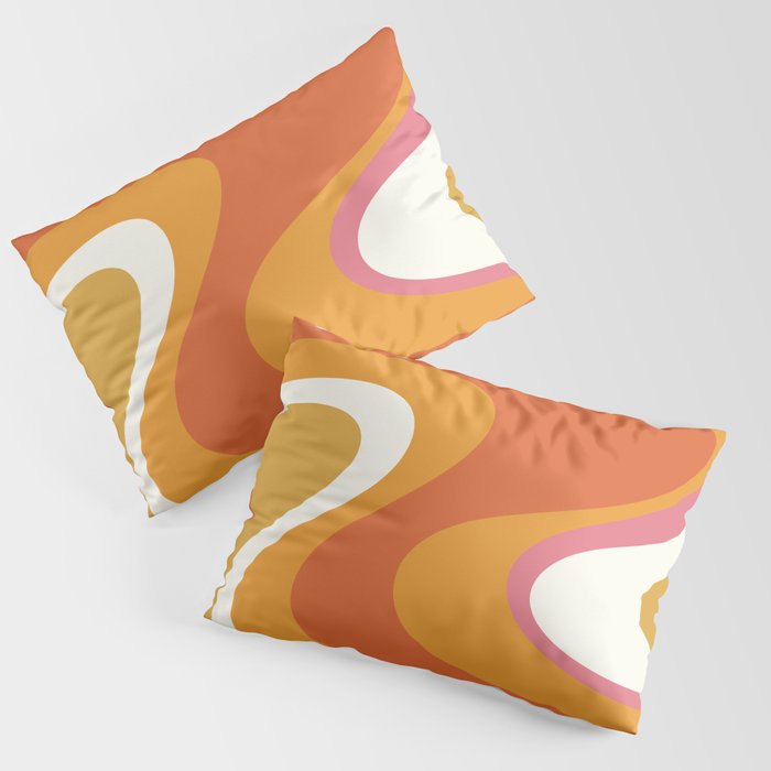 Retro Dream Liquid Swirls Abstract Ochre Orange Pink Cream Pillow Sham Gallery Image 1