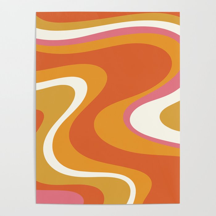 Retro Dream Liquid Swirls Abstract Ochre Orange Pink Cream Poster Gallery Image 1