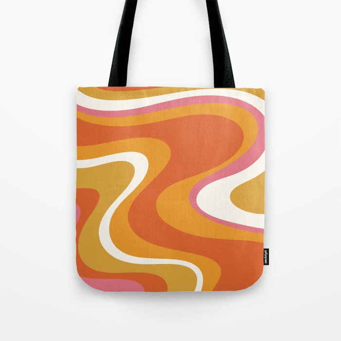 Retro Dream Liquid Swirls Abstract Ochre Orange Pink Cream Tote Bag Gallery Image 1