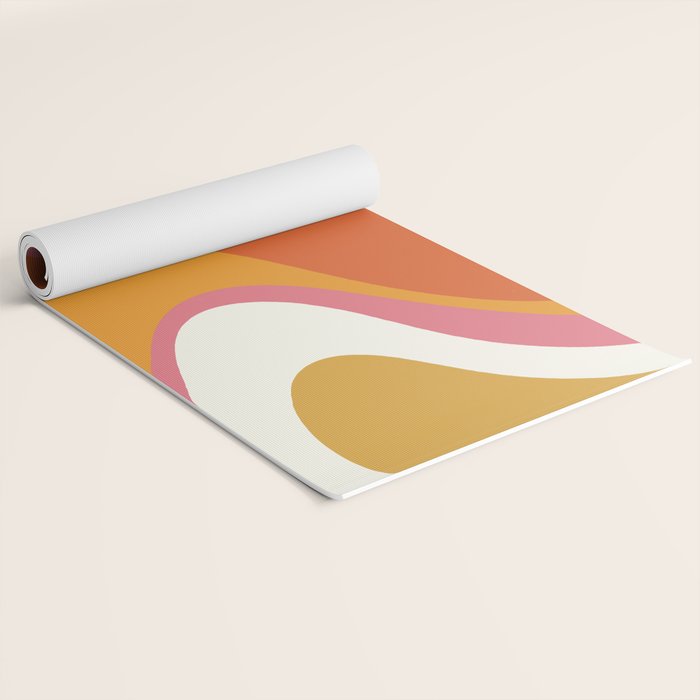 Retro Dream Liquid Swirls Abstract Ochre Orange Pink Cream Yoga Mat Gallery Image 2