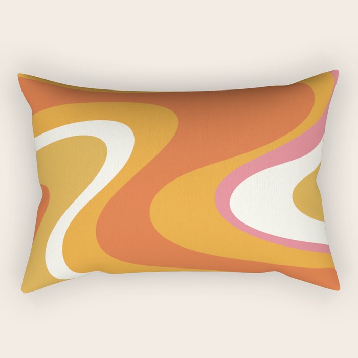 Retro Dream Liquid Swirls Abstract Ochre Orange Pink Cream Rectangular Pillow Gallery Image 1