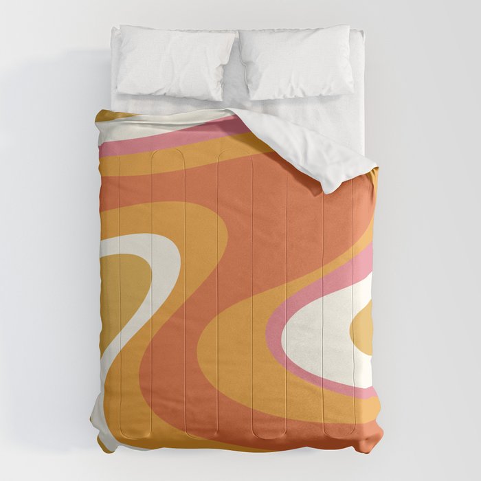 Retro Dream Liquid Swirls Abstract Ochre Orange Pink Cream Comforter Gallery Image 6
