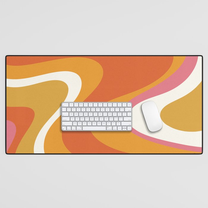 Retro Dream Liquid Swirls Abstract Ochre Orange Pink Cream Desk Mat Gallery Image 1
