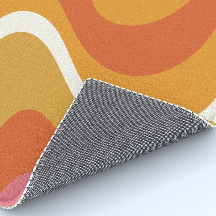 Retro Dream Liquid Swirls Abstract Ochre Orange Pink Cream Rug Gallery Image 4