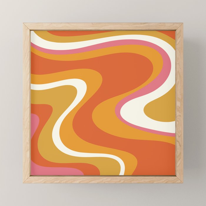 Retro Dream Liquid Swirls Abstract Ochre Orange Pink Cream Mini Art Print Gallery Image 1