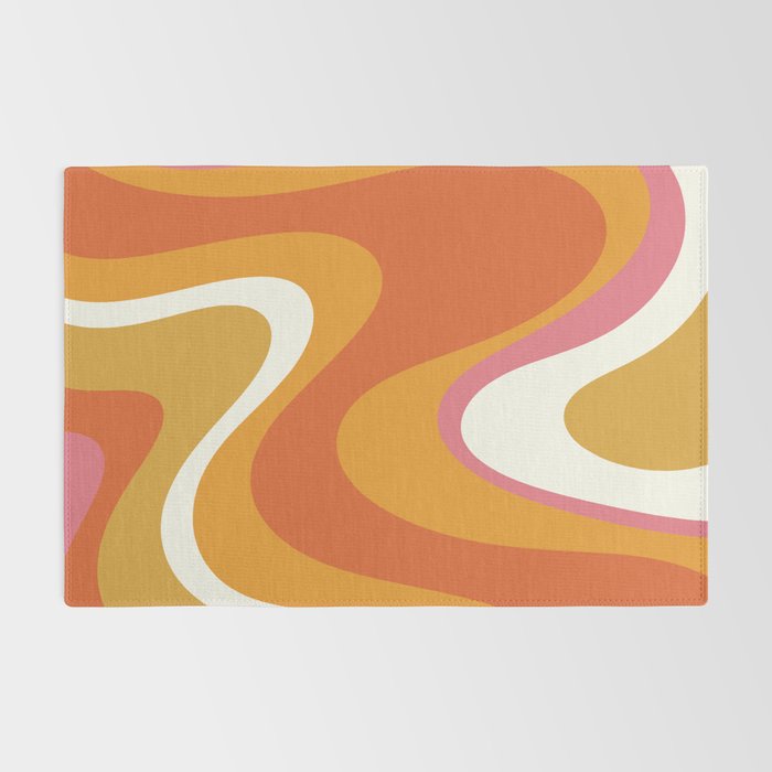 Retro Dream Liquid Swirls Abstract Ochre Orange Pink Cream Rug Gallery Image 2