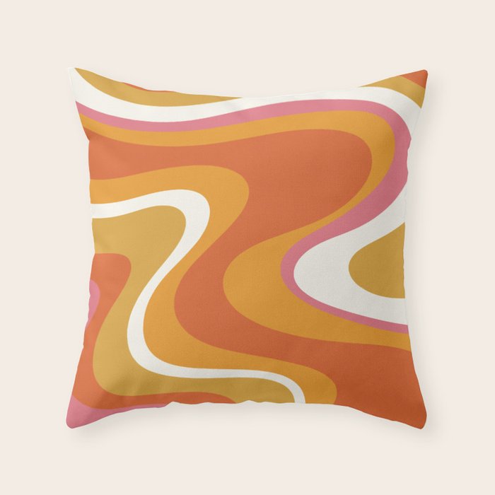 Retro Dream Liquid Swirls Abstract Ochre Orange Pink Cream Throw Pillow Gallery Image 2