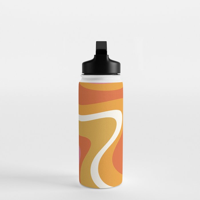 Retro Dream Liquid Swirls Abstract Ochre Orange Pink Cream Water Bottle Gallery Image 3