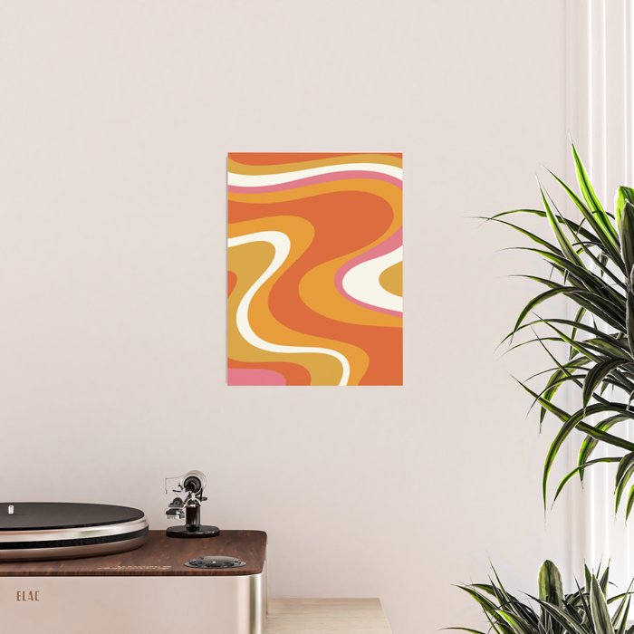 Retro Dream Liquid Swirls Abstract Ochre Orange Pink Cream Poster Gallery Image 2