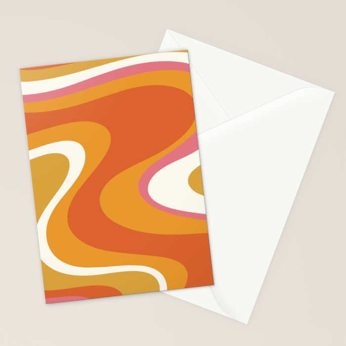 Retro Dream Liquid Swirls Abstract Ochre Orange Pink Cream Stationery Card Gallery Image 2