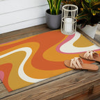Retro Dream Liquid Swirls Abstract Ochre Orange Pink Cream Outdoor Rug Gallery Image 2