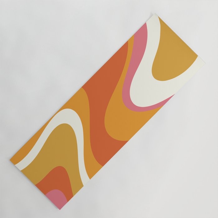 Retro Dream Liquid Swirls Abstract Ochre Orange Pink Cream Yoga Mat Gallery Image 1