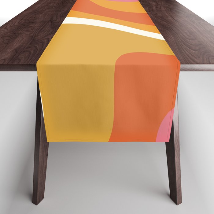 Retro Dream Liquid Swirls Abstract Ochre Orange Pink Cream Table Runner Gallery Image 1