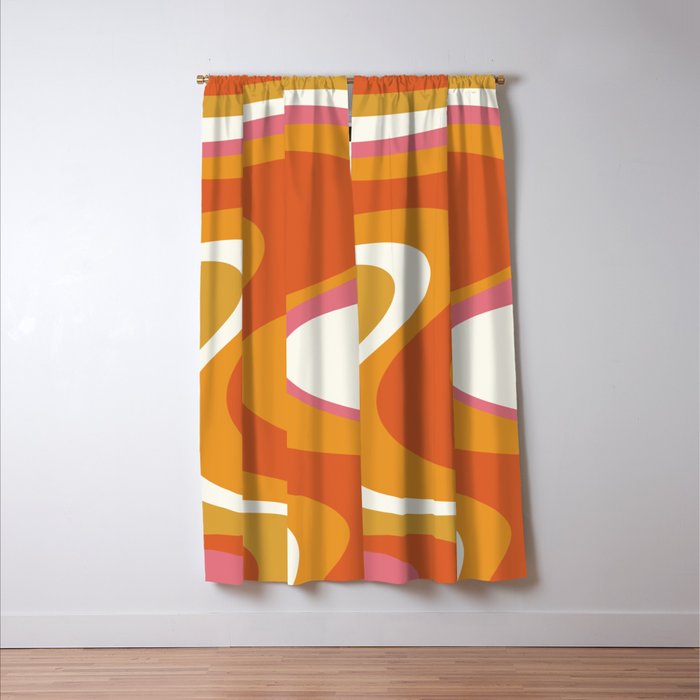 Retro Dream Liquid Swirls Abstract Ochre Orange Pink Cream Window Curtain Gallery Image 3