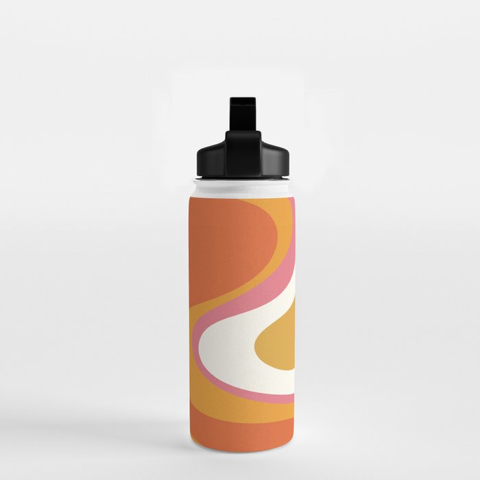 Retro Dream Liquid Swirls Abstract Ochre Orange Pink Cream Water Bottle Gallery Image 2