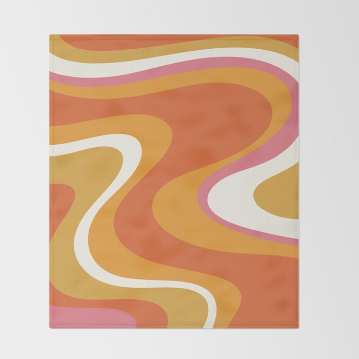 Retro Dream Liquid Swirls Abstract Ochre Orange Pink Cream Throw Blanket Gallery Image 2