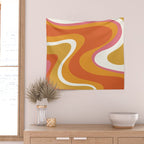 Retro Dream Liquid Swirls Abstract Ochre Orange Pink Cream Wall Tapestry Gallery Image 2