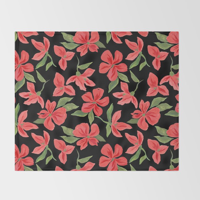 Red bold flowers in black background Throw Blanket Gallery Image 2