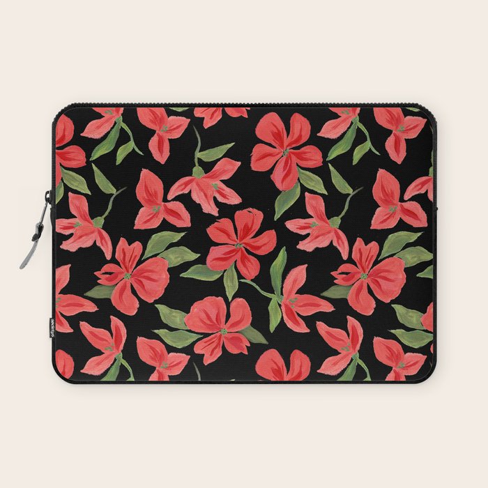 Red bold flowers in black background Laptop Sleeve Gallery Image 1