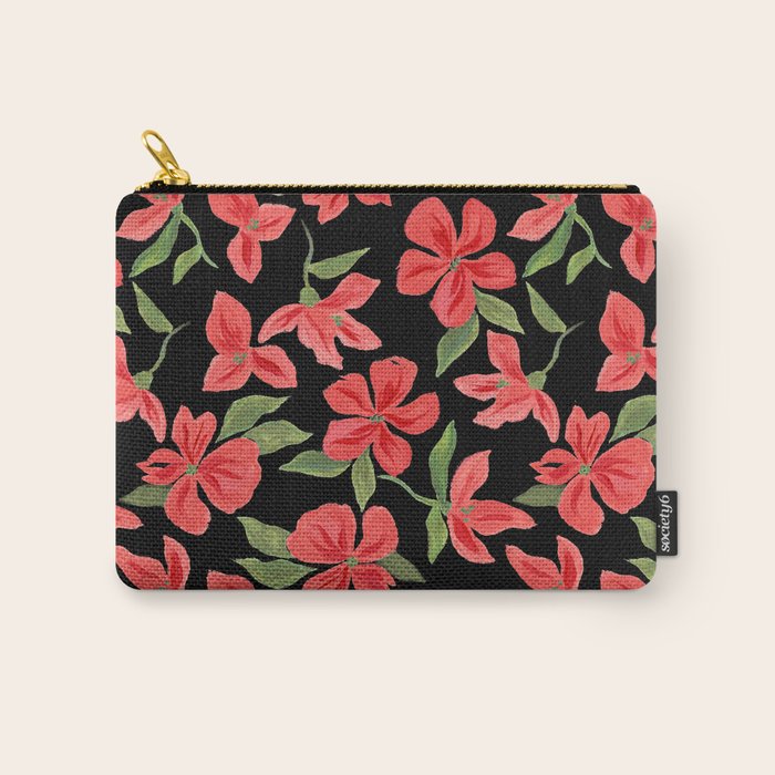 Red bold flowers in black background Carry All Pouch Gallery Image 1