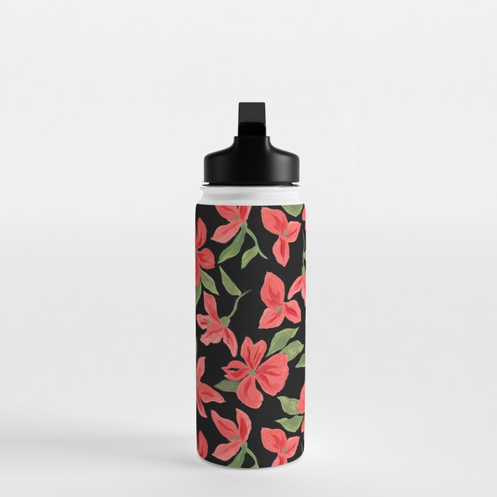 Red bold flowers in black background Water Bottle Gallery Image 3