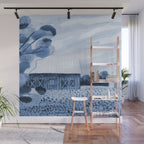 Rustic Country Barn Painting in Navy Blue Wall Mural Gallery Image 1
