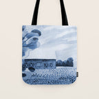 Rustic Country Barn Painting in Navy Blue Tote Bag Gallery Image 1