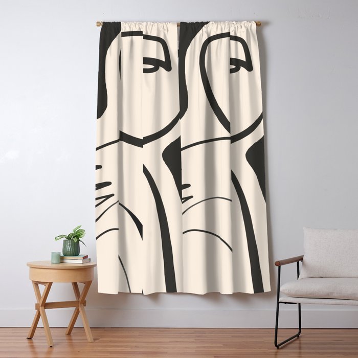 Lady Portrait Abstract Minimal  Line Art Window Curtain Gallery Image 1