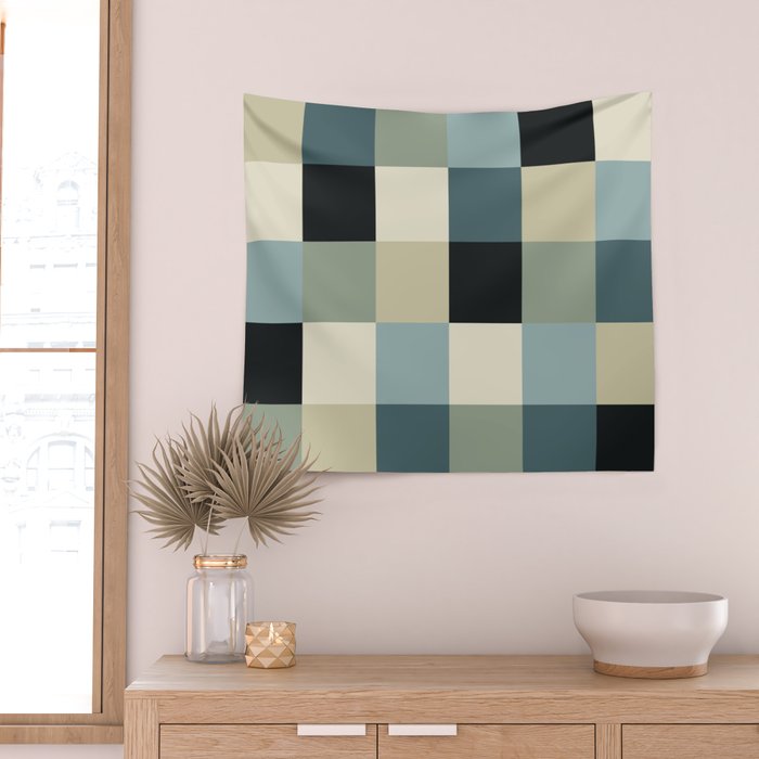 Bold Muted Checks Pattern - Large III Wall Tapestry Gallery Image 2