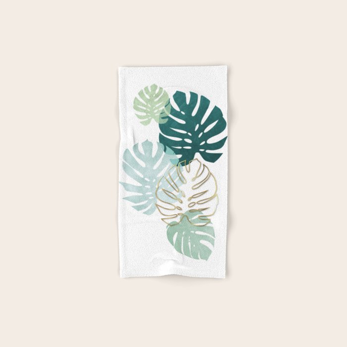 Tropical minimal / green, turquoise and gold monstera Bath Towel Gallery Image 1
