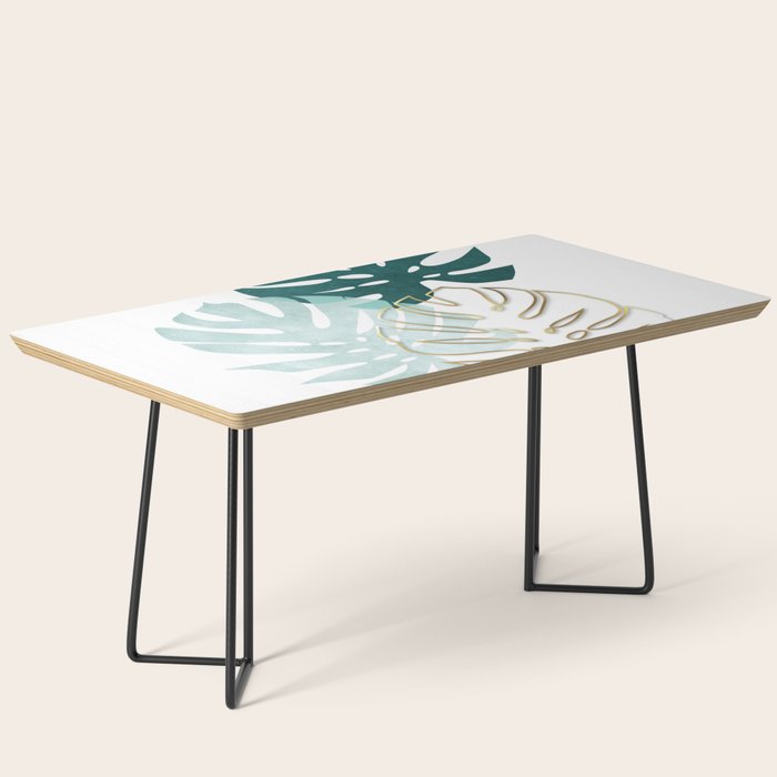 Tropical minimal / green, turquoise and gold monstera Coffee Table Gallery Image 1