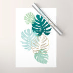 Tropical minimal / green, turquoise and gold monstera Wrapping Paper Gallery Image 1