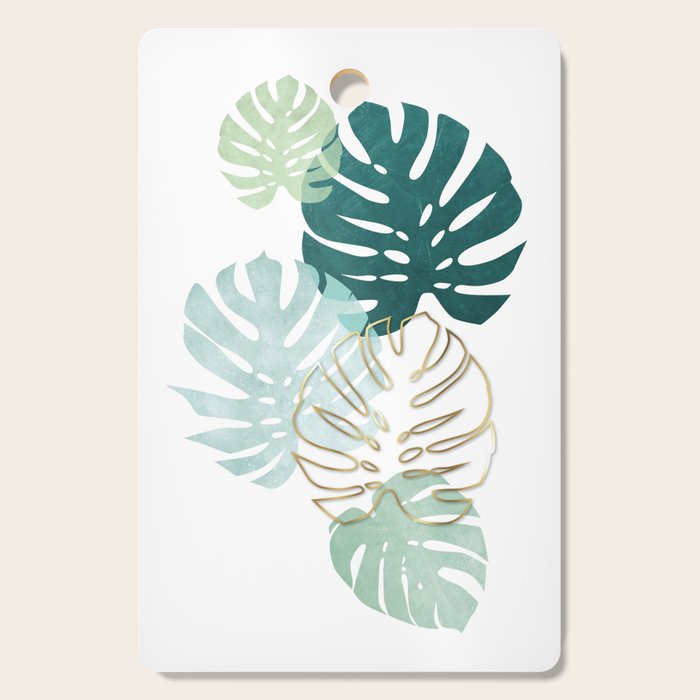 Tropical minimal / green, turquoise and gold monstera Cutting Board Gallery Image 1