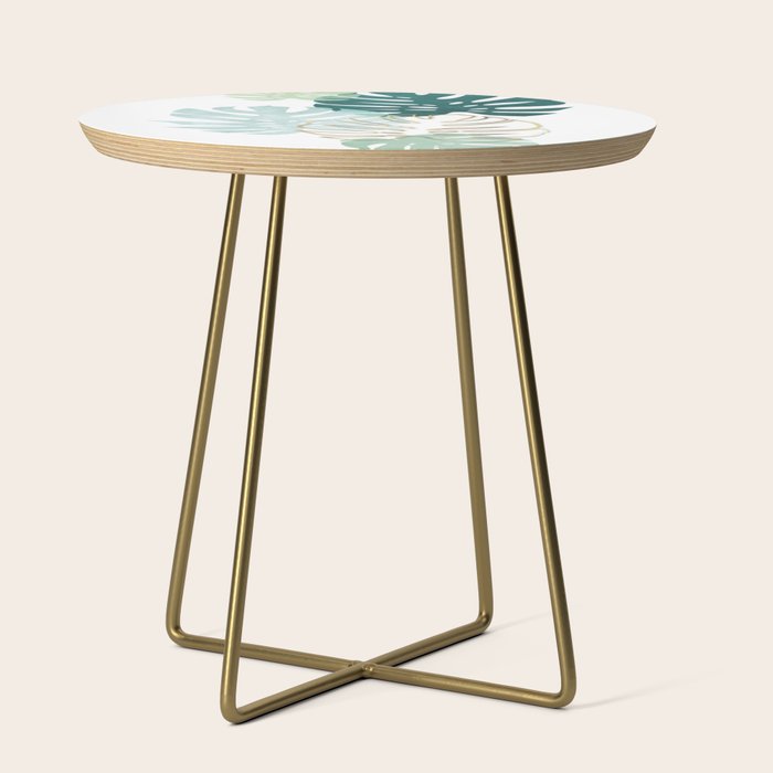 Tropical minimal / green, turquoise and gold monstera Side Table Gallery Image 1