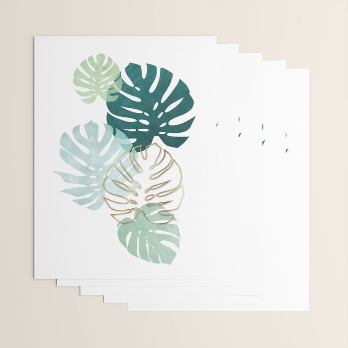 Tropical minimal / green, turquoise and gold monstera Wrapping Paper Gallery Image 3