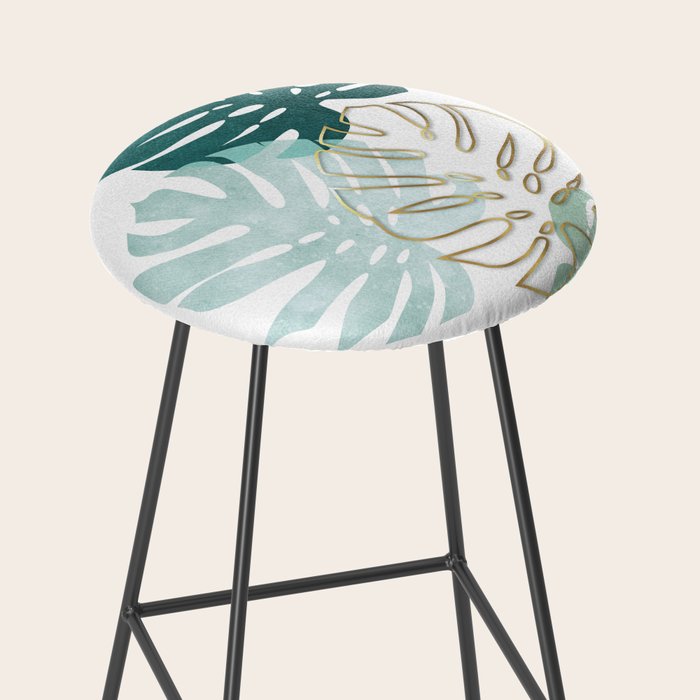 Tropical minimal / green, turquoise and gold monstera Stool Gallery Image 2