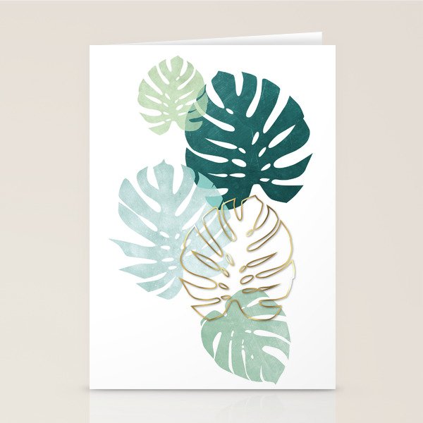 Tropical minimal / green, turquoise and gold monstera Stationery Card Gallery Image 2