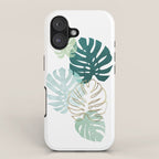 Tropical minimal / green, turquoise and gold monstera iPhone Case Gallery Image 1