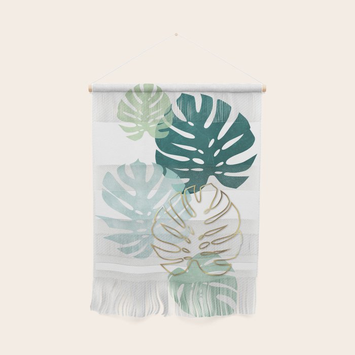 Tropical minimal / green, turquoise and gold monstera Wall Hanging Gallery Image 1