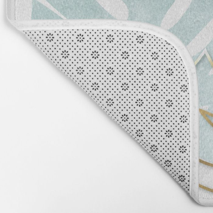 Tropical minimal / green, turquoise and gold monstera Bath Mat Gallery Image 2