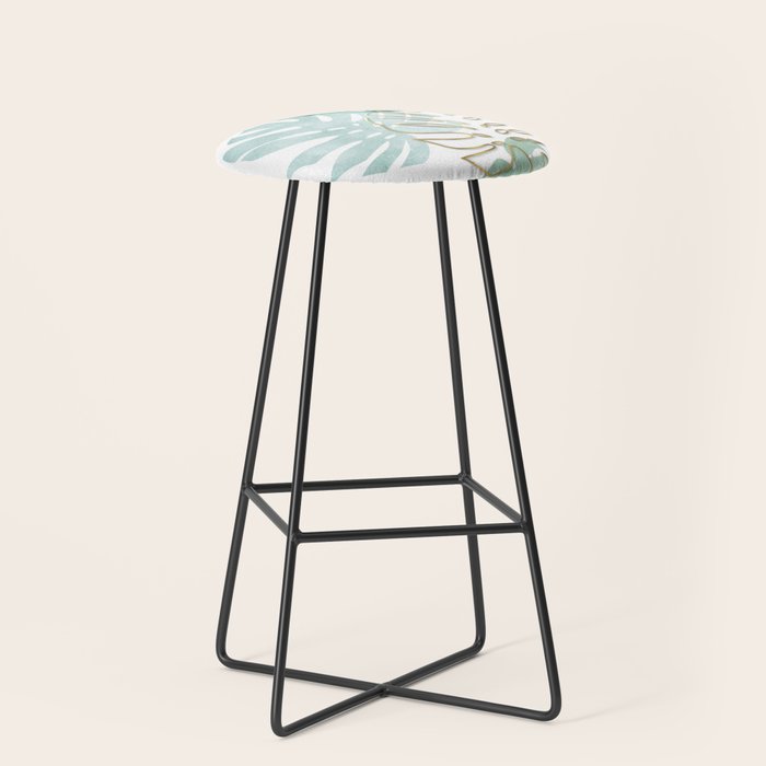 Tropical minimal / green, turquoise and gold monstera Stool Gallery Image 1