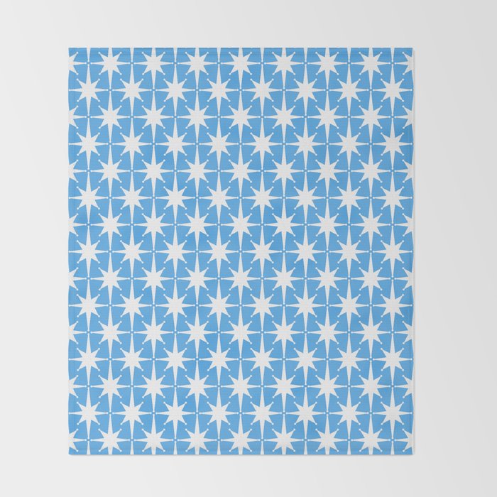 Mid Century Modern Atomic Stars Pattern Bold Blue and White Throw Blanket Gallery Image 2