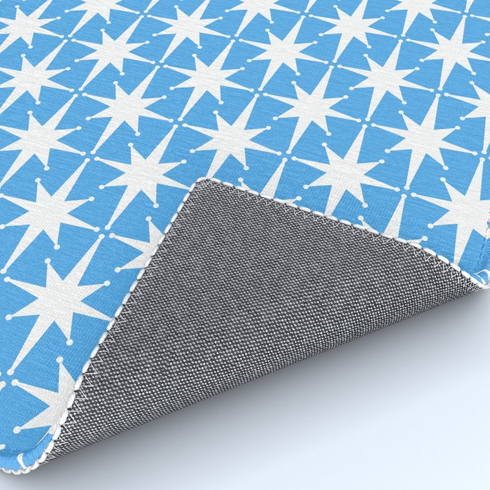 Mid Century Modern Atomic Stars Pattern Bold Blue and White Rug Gallery Image 4