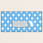 Mid Century Modern Atomic Stars Pattern Bold Blue and White Desk Mat Gallery Image 1
