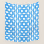 Mid Century Modern Atomic Stars Pattern Bold Blue and White Wall Tapestry Gallery Image 4
