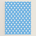 Mid Century Modern Atomic Stars Pattern Bold Blue and White Jigsaw Puzzle Gallery Image 1