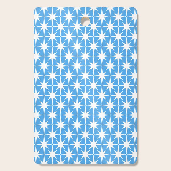 Mid Century Modern Atomic Stars Pattern Bold Blue and White Cutting Board Gallery Image 1